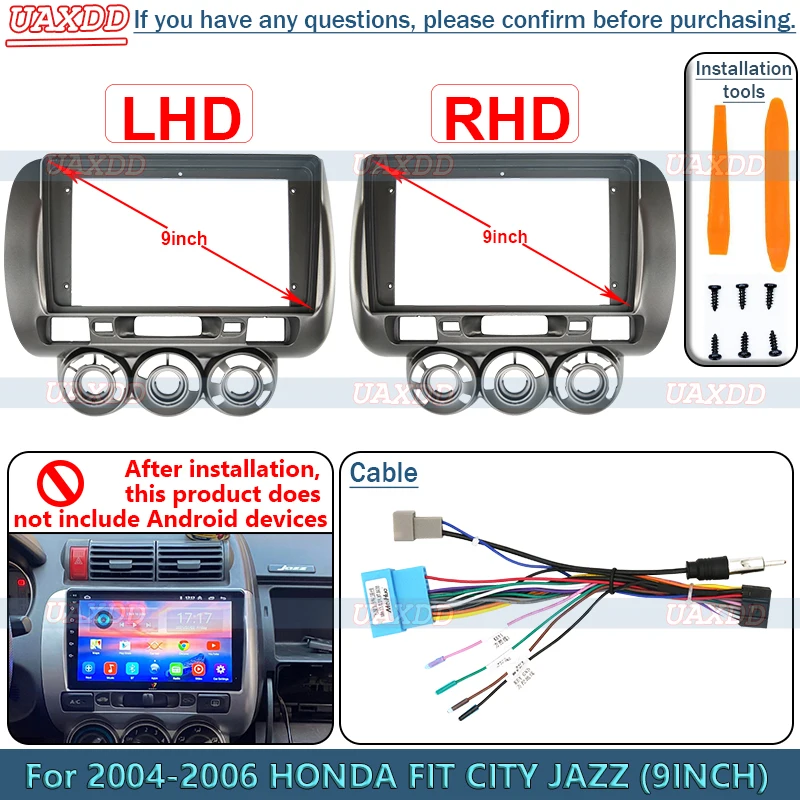 For 2004-2006 Honda fit jazz city 9inch car radio android fascia multimedia cd mp5 video Audio stereo panel frame cable harness