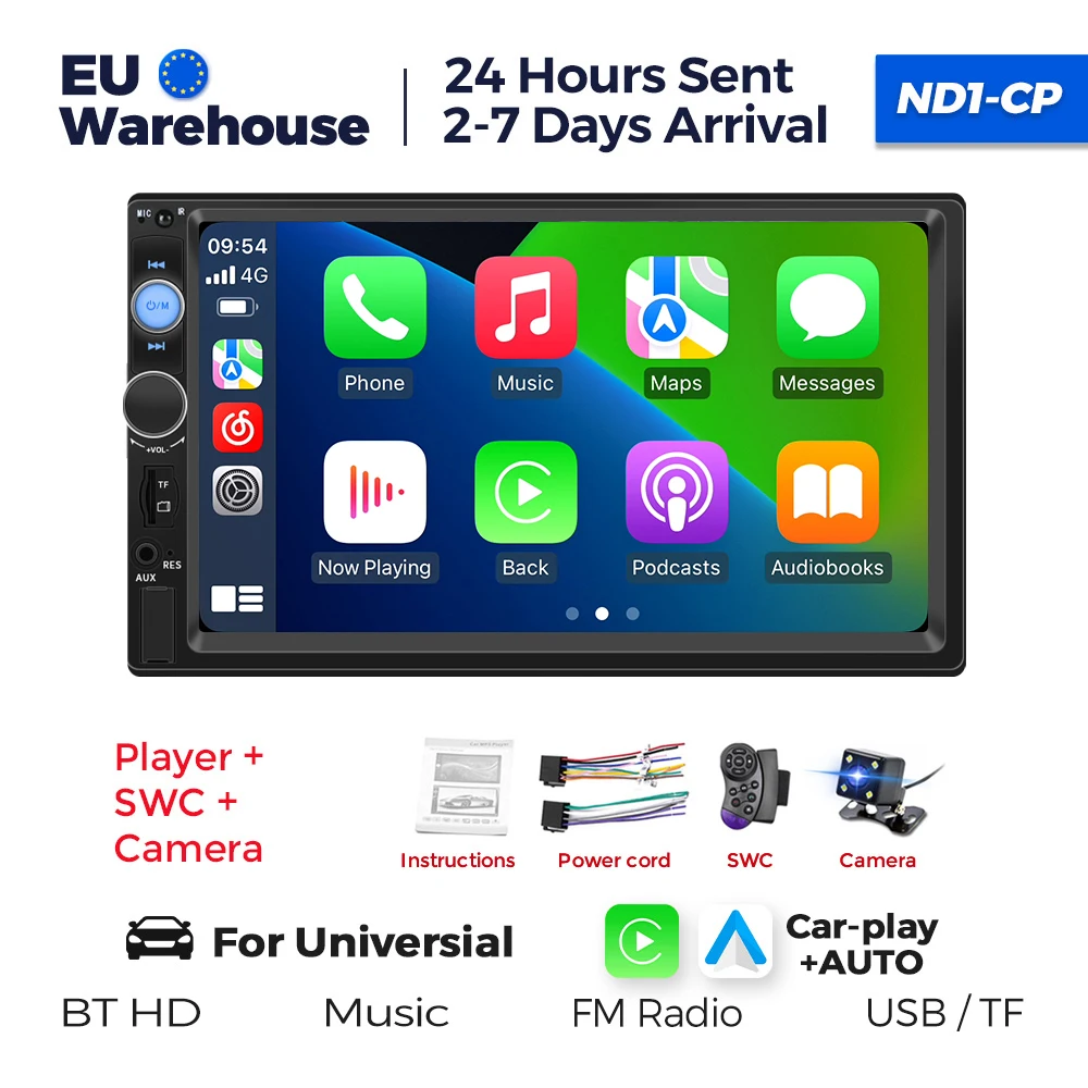 7 inch 2DIN CarPlay Android Auto Radio Multimedia Video Player Achteruitrijcamera Monitor met FM BT SWC AUX USB ISO Autoradio