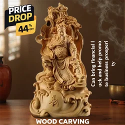 Wood Carving Guan Gong Statue wood carving Home Room Office Wealth Luck Feng Shui Decor buddha statue High quality gifts