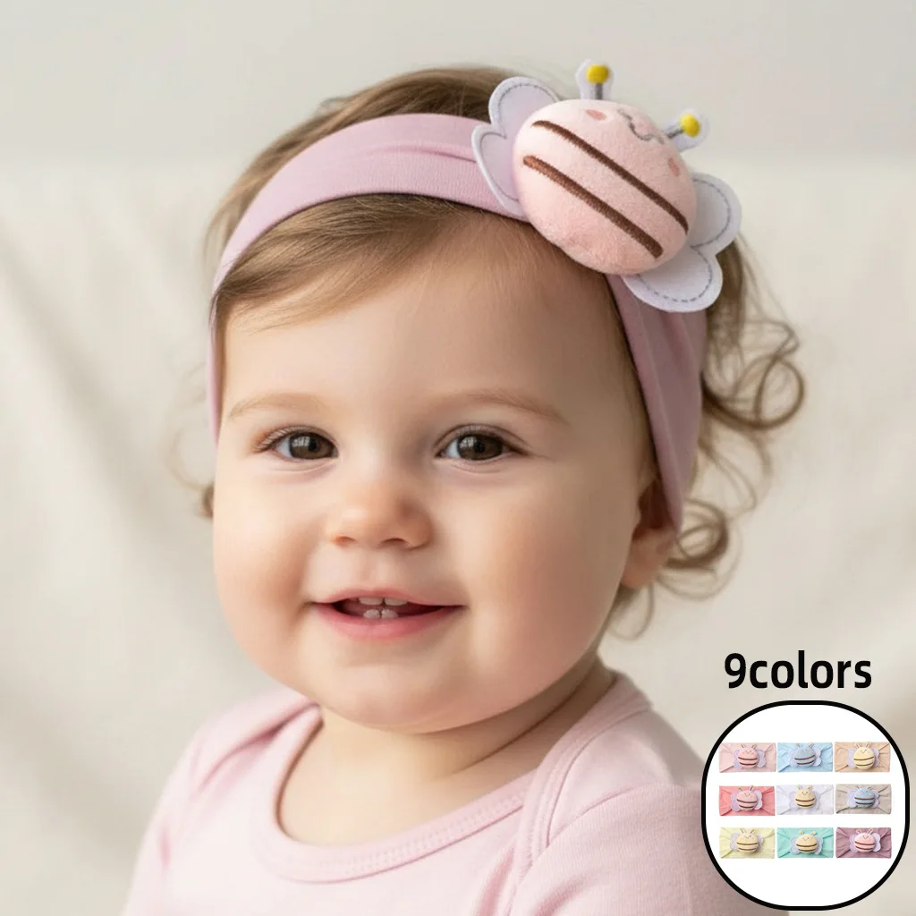 

Милая нейлоновая повязка на голову для девочек, новая, мягкая, с защитой от натирания, с пчелкой, для младенцев, однотонная, аксессуар для волос