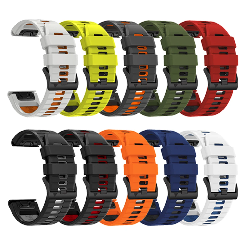 QuickFit 22mm 26mm Two Tone Silicone Strap For Garmin Fenix 7 7X 6X Pro 5XPlus Epix Pro Gen 2 47mm 51mm/TACTIX DELTA Watchband