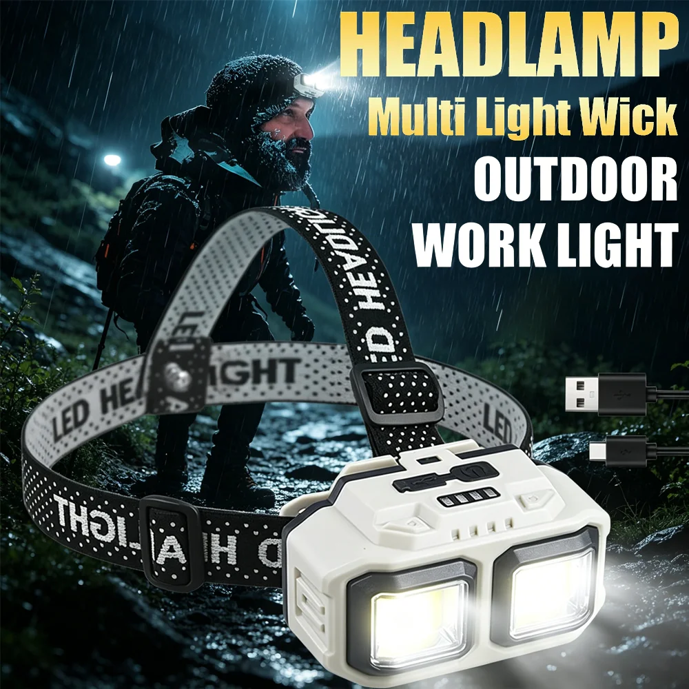 

Super Bright LED Sensor Headlamp USB Rechargeable Head Flashlight with 18650 Battery Outdoor Waterproof Camping Fishing Lamp