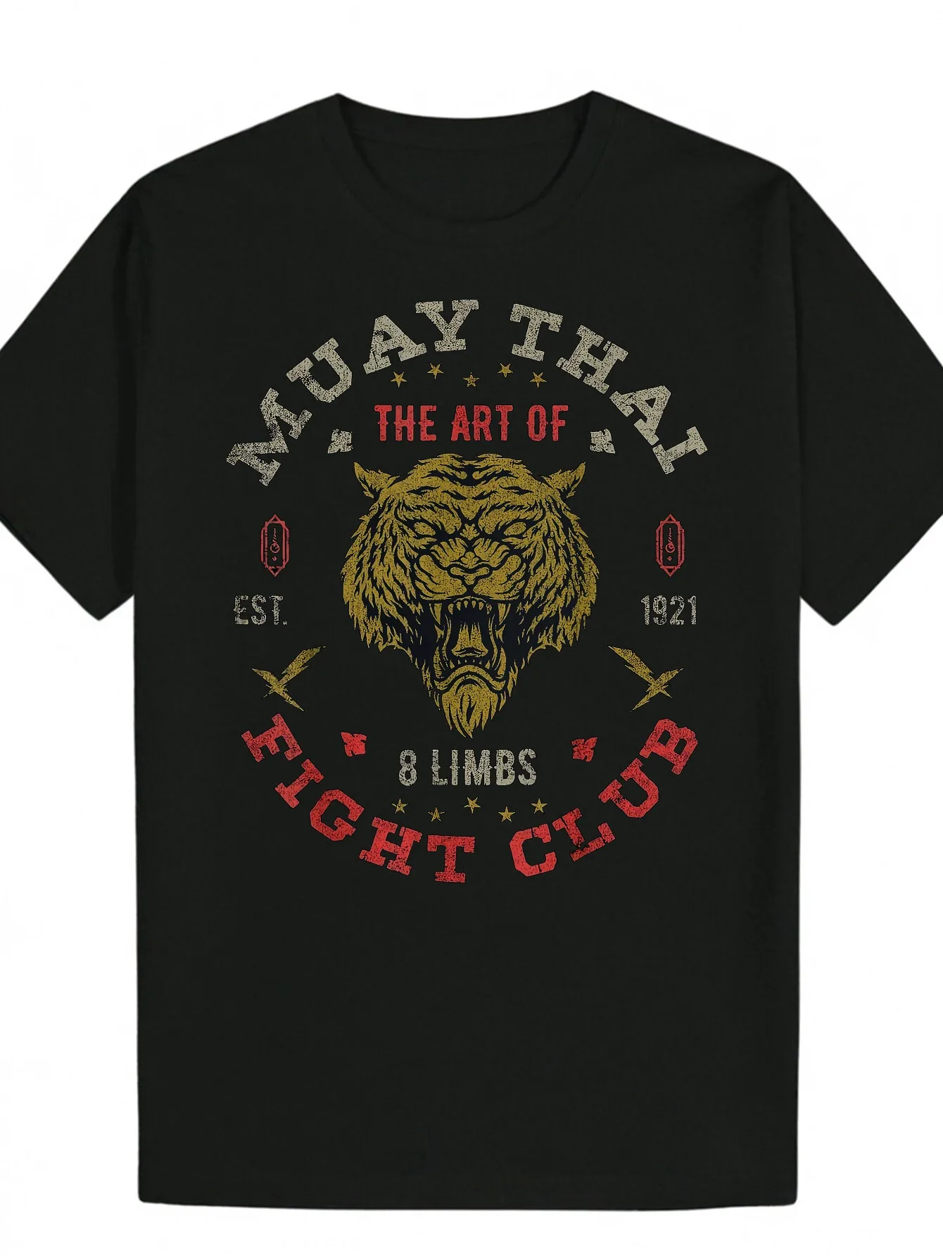 

Men's Black Casual Golden Tiger Head Muay Thai T-Shirt