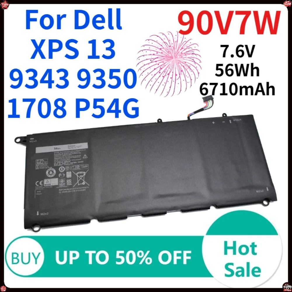 

7.6V 56Wh 6710mAh 90V7W Laptop Battery For Dell XPS 13 9343 9350 1708 P54G