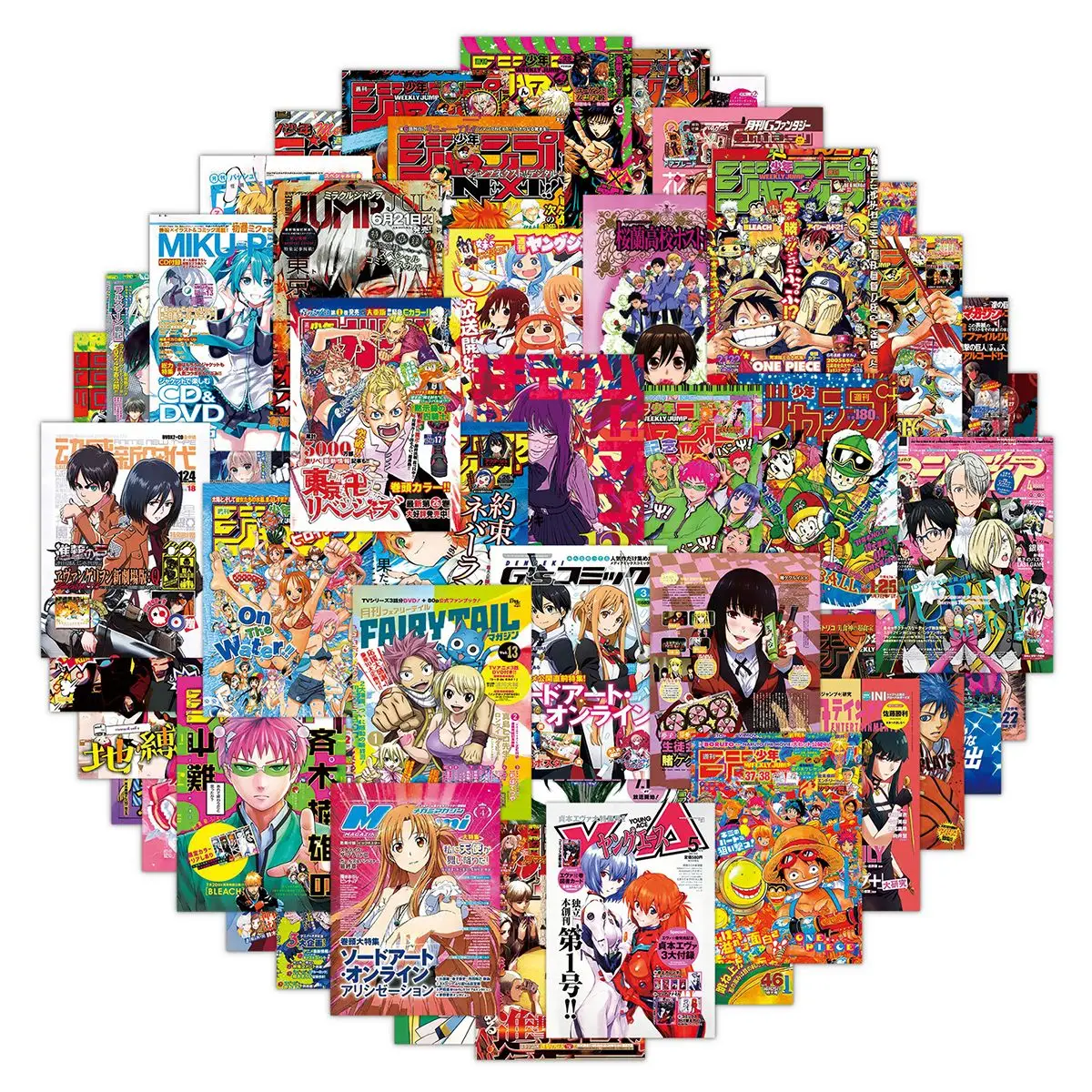 Набор из 51 уникальных аниме-наклеек: ONE PIECE, Jujutsu Kaisen, Naruto. Постеры-стикеры для самостоятельного декорирования автомобиля, стен. Крутые мультяшные наклейки-игрушки.