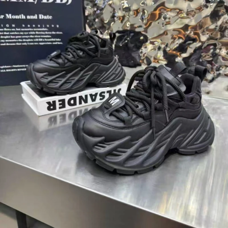 Thick Sole Chunky Sneakers Fashion Non-slip Women Elevator Shoes Casual Breathable Platform Shoes Increase Height Dorky Dad Shoe image 3