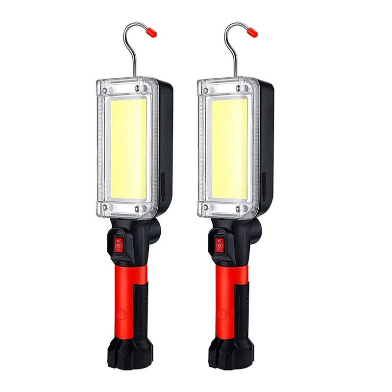 2 Pieces Rechargeable Work Light Magnetic LED Work Light Flashlight Drop Lights With Hanging Hook,For Garage Lighting