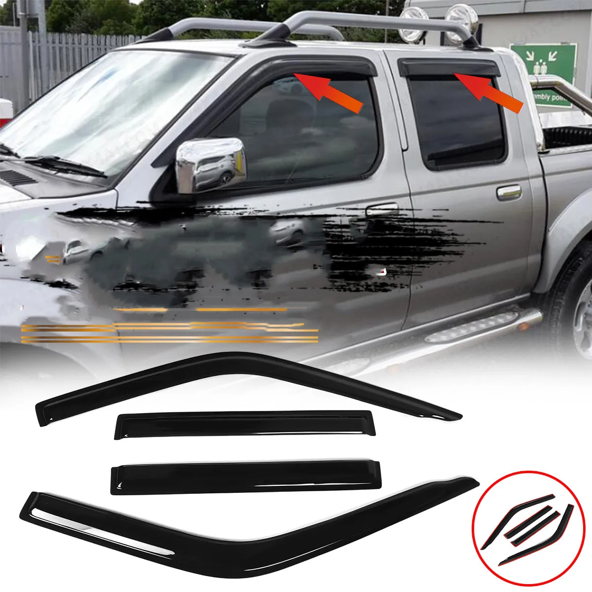 4x Car Side Window Wind Deflectors Tinted For Navara D22 1997-2015 Weathershields Window Visors Sun Rain Guard Vent Deflectors