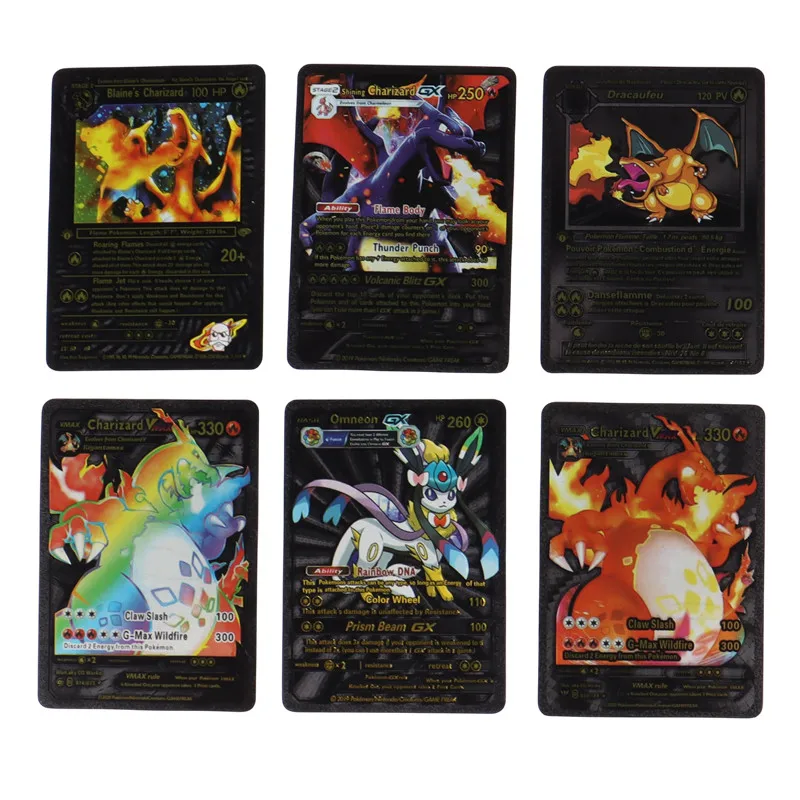 Cartes Pokémon brillantes noires pour enfants, carte de collection à collectionner, anime, jouet cadeau, bricolage, 55 pièces par boîte