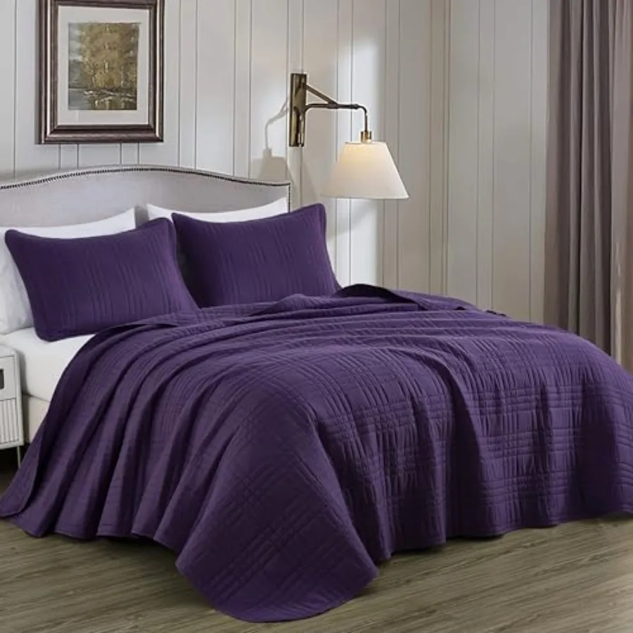 

ston Size Bedspread Set 3-Piece Oversized Quilted Microfiber Lightweight Bedspread Coverlet 100"x106" for All Seasons