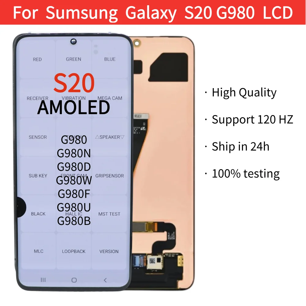 6.2'' AMOLED-дисплей S20 в сборе для Samsung Galaxy S20 G980F G980F/DS G981F G981F/DS, сенсорный экран с рамкой