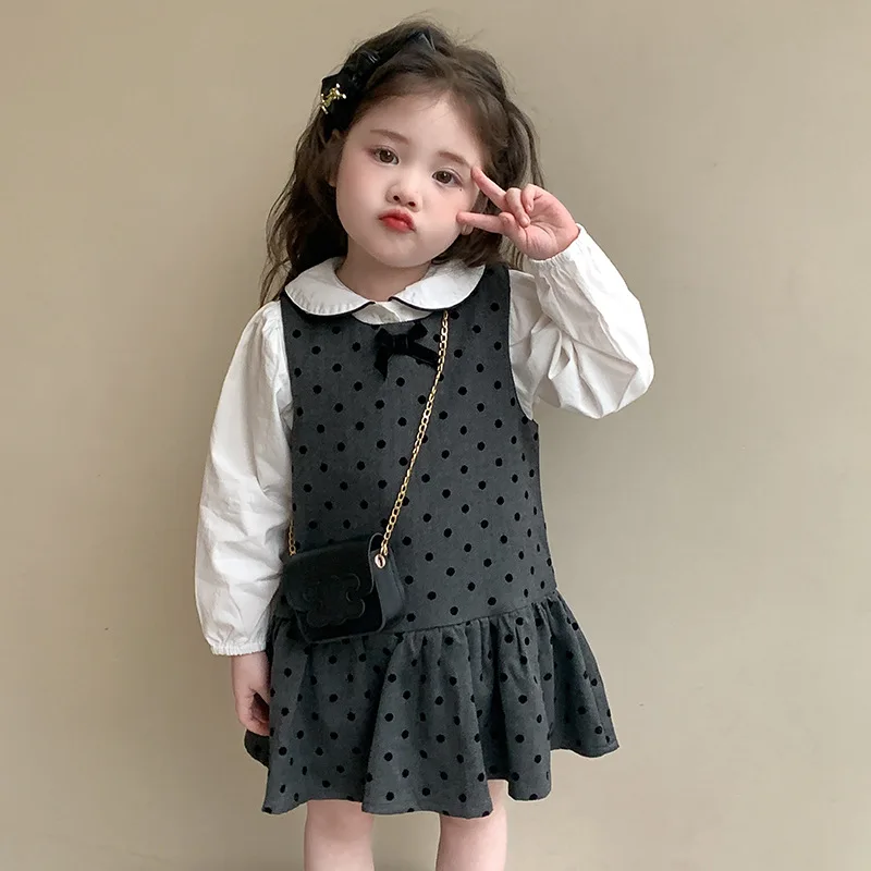 

Children's Polka Dot New Style Children's Clothing2025Vest Girls Fashionable Suit Princess Baby Dress Little Children