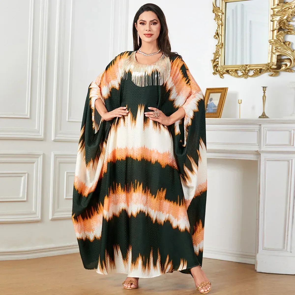

Dubai Printed Abaya for African Women Batwing Sleeve Kaftan Muslim Dress Turkey Eid Morocco Dubai Robe Arab Loose Casual Islamic