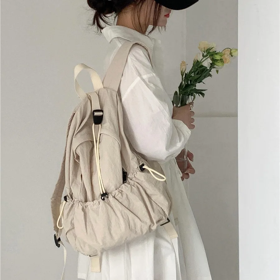 

Nylon Ruched Backpack for Women Aesthetic Pleated Commuter Travel Shopping Female Backpack Casual School Girl Bag