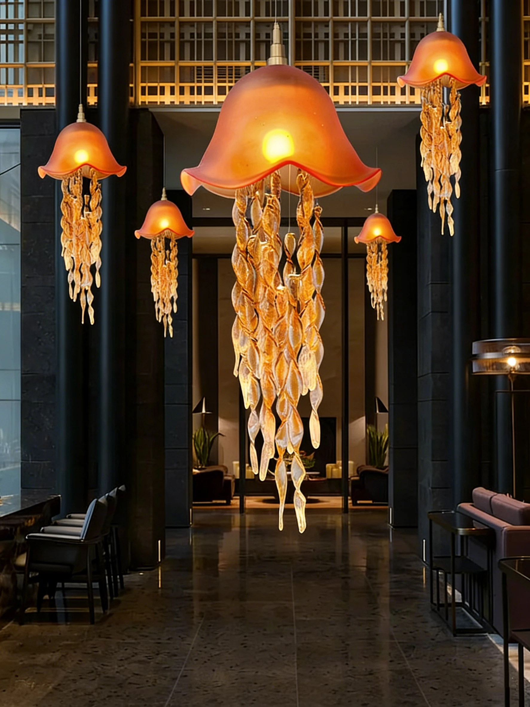 Luxury Jellyfish Glass Chandelier, Bar Villa Creative Pendant Light, Custom Restaurant Hotel Banquet Jellyfish Light Fixtures