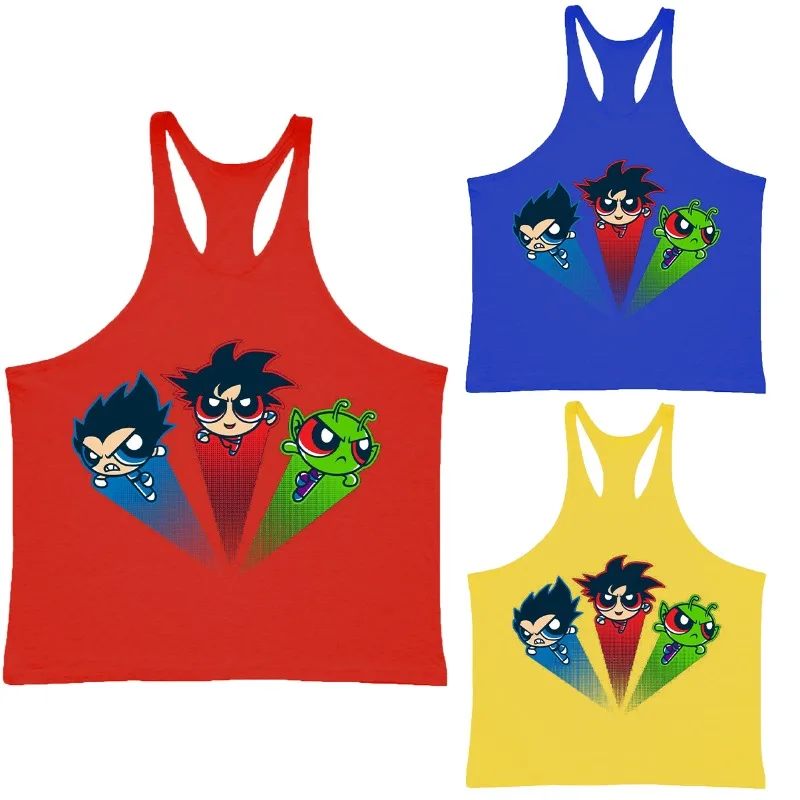 

Dragon Ball X Powerpuff Girls Crossover Chibi Character Graphic Stringer Tank Top Men Anime & Cartoon-Inspired Gym & Casual Wear
