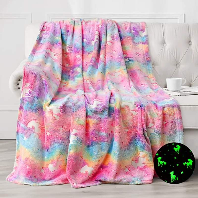 New spacecra Glow in The Dark Blanket Unicorn Gift for Kid Birthday Bedroom Decor Unicorns Toys Soft Cozy Luminous Throw Blanket