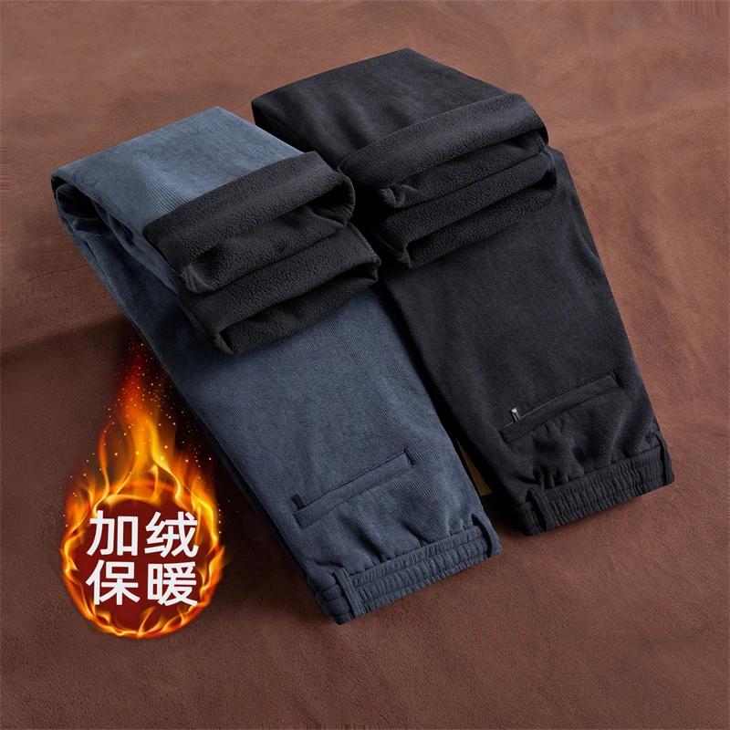 

Утолщенный флис 2025, осень-зима, свободные прямые повседневные брюки для мужчин, удобные длинные брюки не требуются глажки