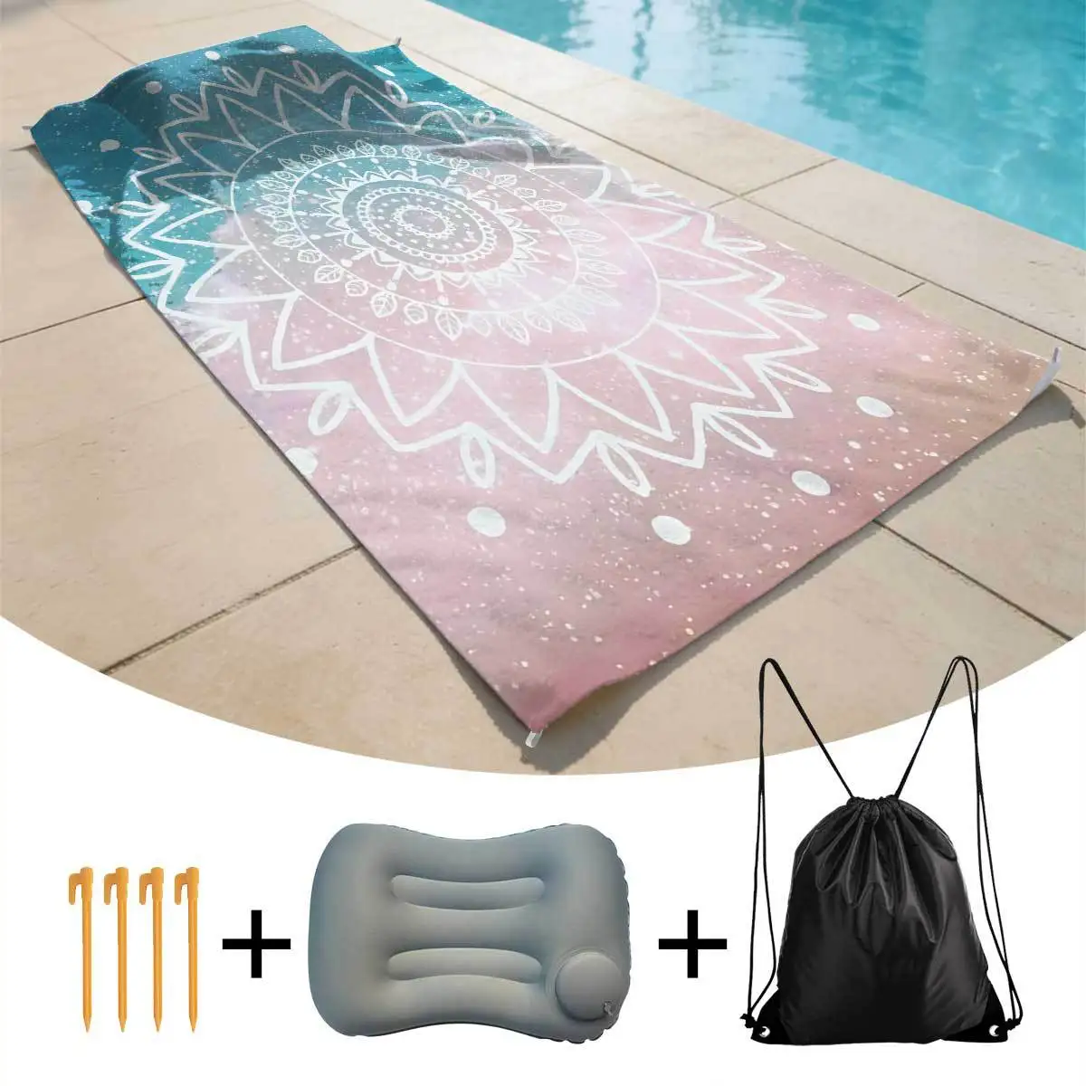 Microfiber Beach Towel Set Summer Outdoor Large Bath Towel Anti-sand Absorbent Swimming Towel with Inflatable Pillow