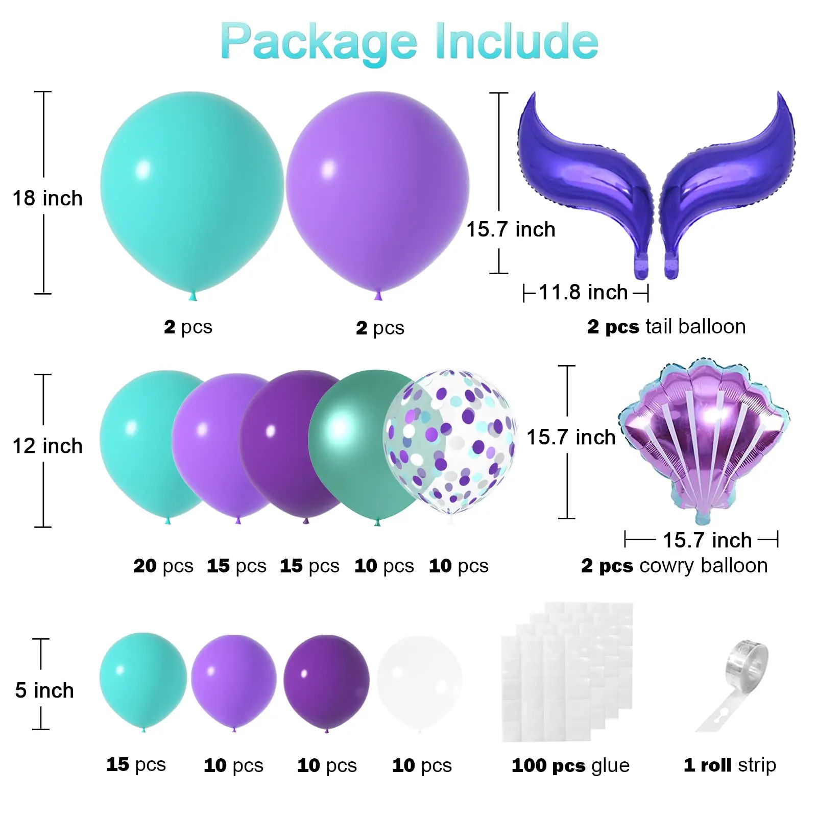 Mermaid Tail Balloons Arch Kit Party Decorations Purple Teal Confetti Balloon Under The Sea Baby Shower Birthday Supplies