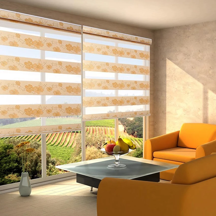 

Pastoral Luxury 5 Colors Jacquard Type Half Blackout Zebra Roller Shades Dual Layer Window Blinds Custom To Sizes