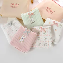new girls underwear 6pc/lot lace cotton low waist lovely print briefs young girl panties Teenager students rabbit pink students