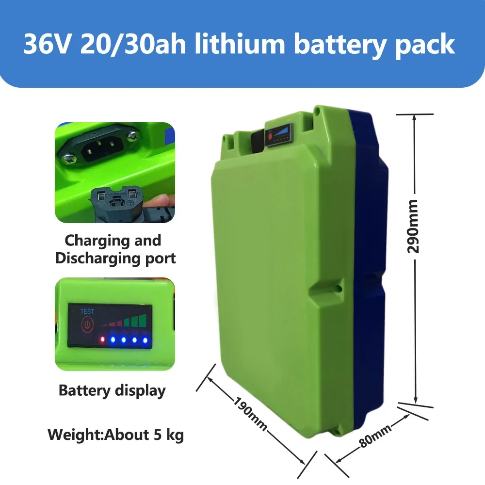 36v 20Ah 30Ah  Lithium Battery Built-in 30A BMS for wLawn mower outdoor power tool with 5A Chargers