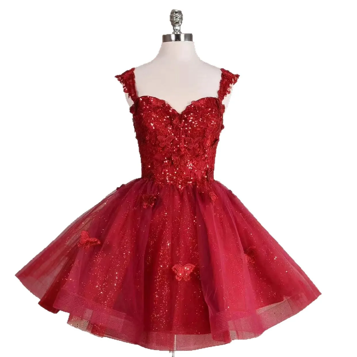 

Classic Spaghetti Straps Flowers Sweetheart Back Lace Up Short Formal Party Dress