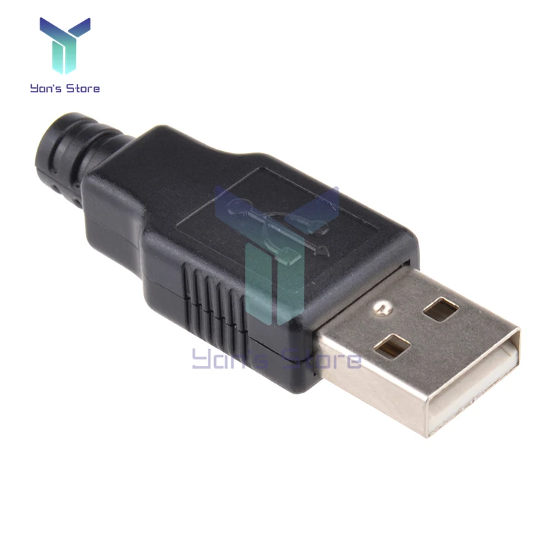 10 juegos de conector USB 2,0, enchufe tipo A macho y hembra, adaptador de montaje de 4 pines, tipo de soldadura, carcasa de plástico negro