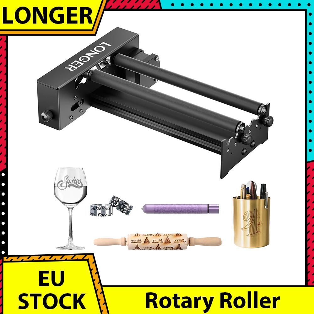 LONGER Laser Engraver Y-axis Rotary Roller, 360° Rotation, Adjustable 6-300mm Diameters