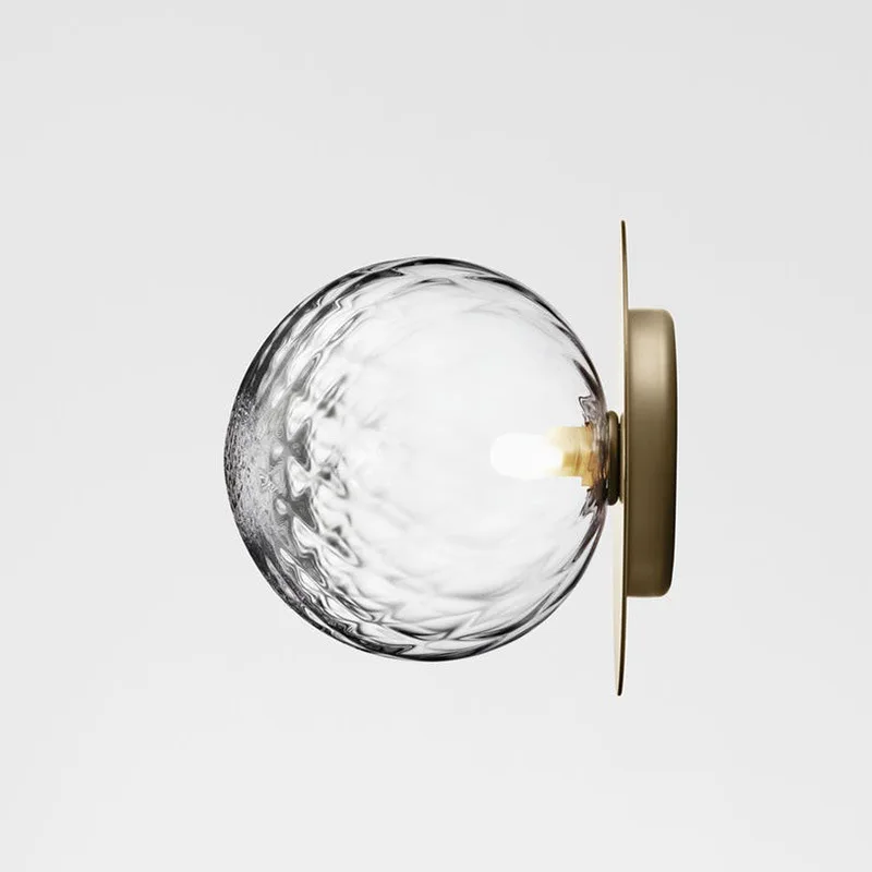 Modern Simple Ball Shape Milky White / Water Pattern Glass Shade WitGolden / Chrome Metal Base LED Wall Lamp