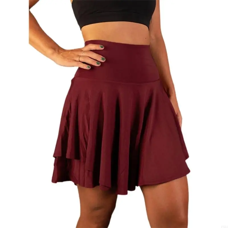 

P88A Women's Pleated Skirt Casual High Waist Ruffled Flared Mini Skirt Shorts