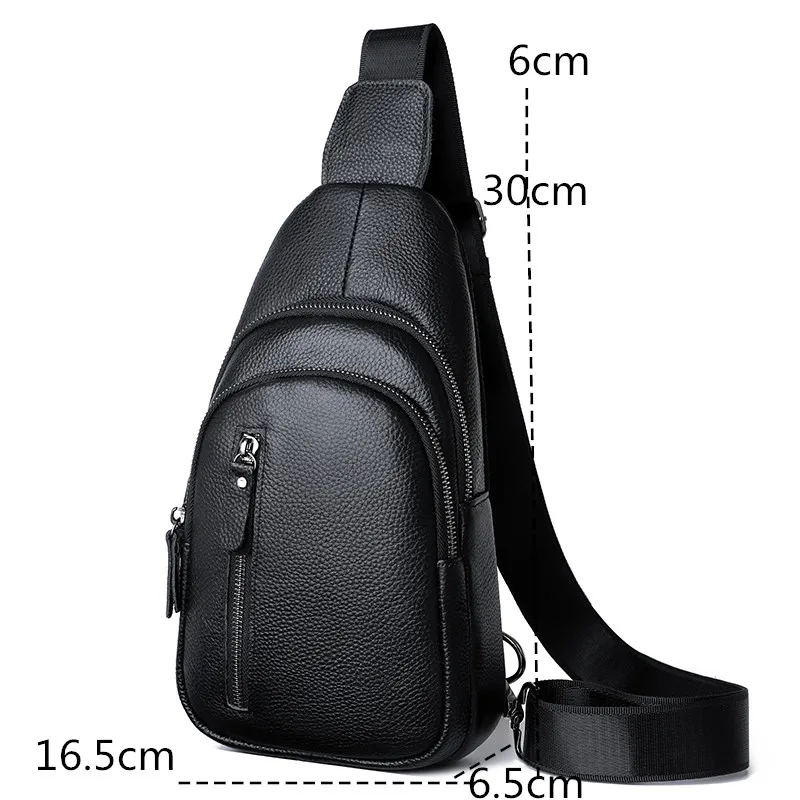 Fashion Men\'s Bag Leather Sling Zipper Pack Chest Shoulder Crossbody Bag Biker Satchel Men Briefcases 2023 Hot Sales Sports Bag