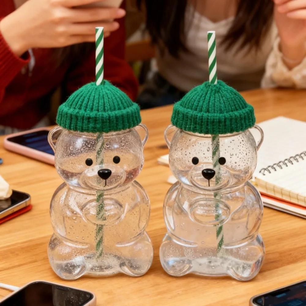 d'eau ours mignon, bouteille d'eau au lait Kawaii, Nang, café, jus, tasse d'eau Portable, bouteille de boisson transparent