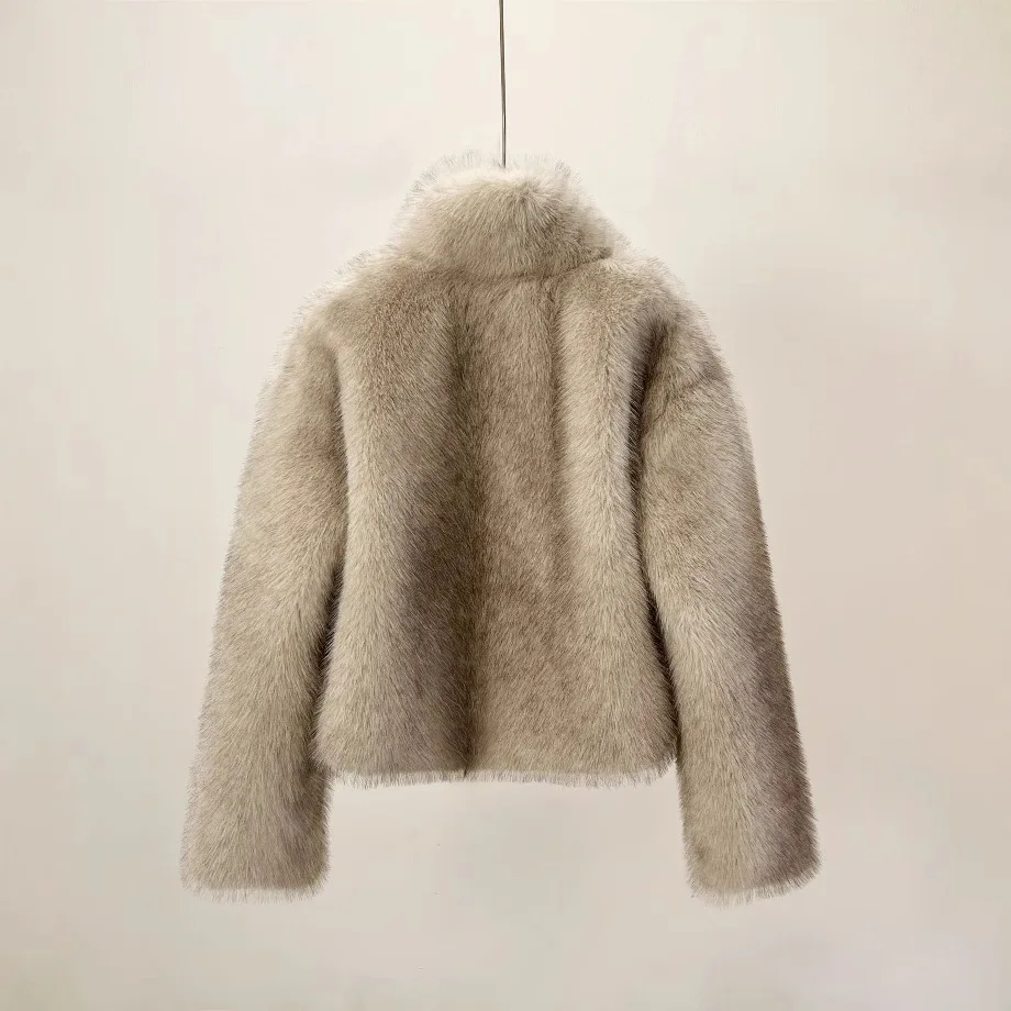 Winter Nieuwe Mode Dames Kleurverloop Stand Kraag Lange Mouw Elegante Luxe Casual Trendy Nepbont Vesten Vrouwelijke jassen