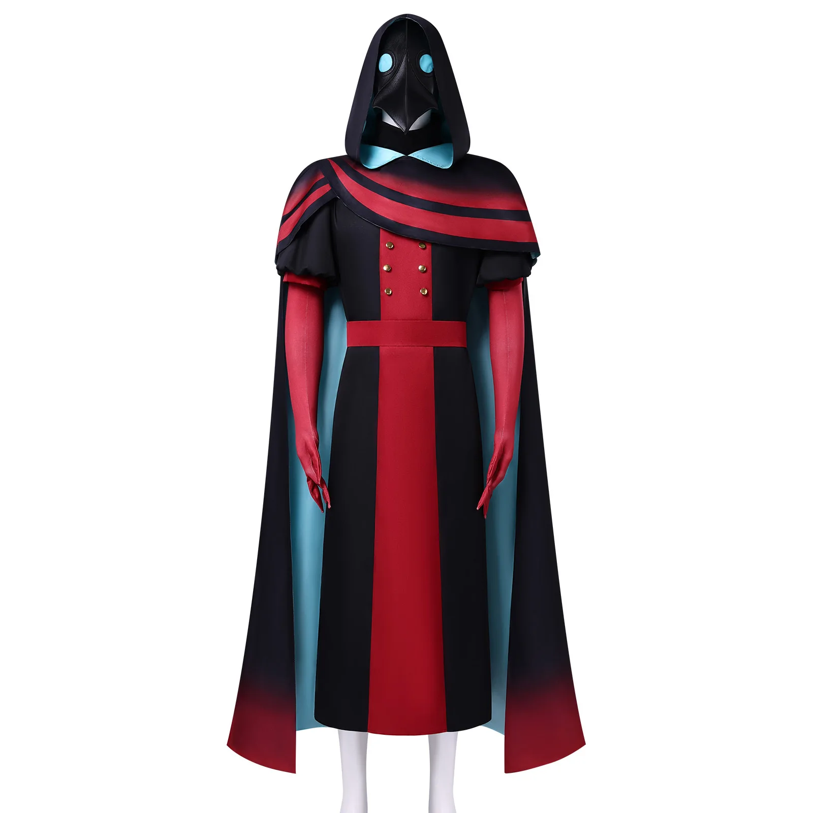Gotisches Pestdoktor-Cosplay-Kostüm für Männer, Rot-Schwarzer Kapuzenumhang mit Vogelmaske, Halloween-Karneval-Kostüm für Faschingspartys