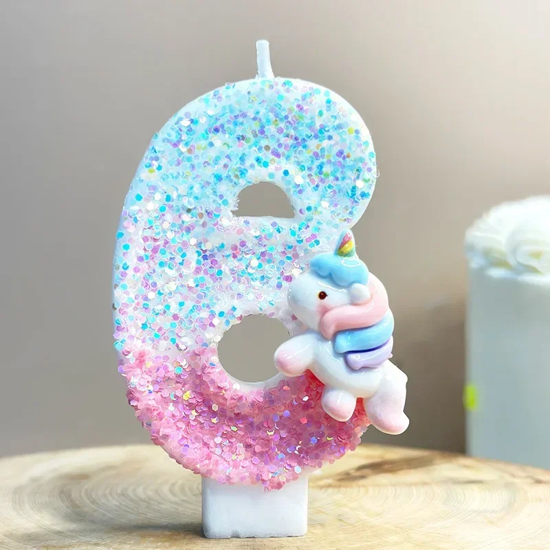 Unicorn Birthday Candles 0-9 Number Pink Blue Cake Candle Fashion Cartoon Anime Topper Party Cute Decoration Animal