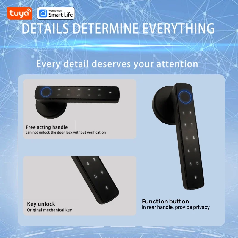 Tuya Fingerprint Door Lock, 4 in 1 Smart Door Knob( Passcode/Smart APP/Fingerprint/Backup Key)