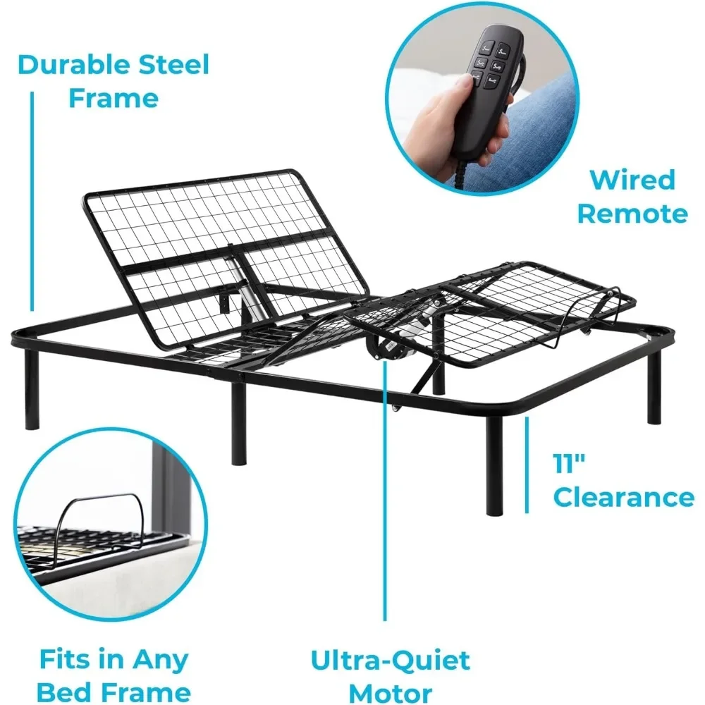 Adjustable Bed Frame,  Independent Head and Foot Incline - Powerful Quiet Motor - Easy Tool Free Assembly ,Queen Size Bed Base