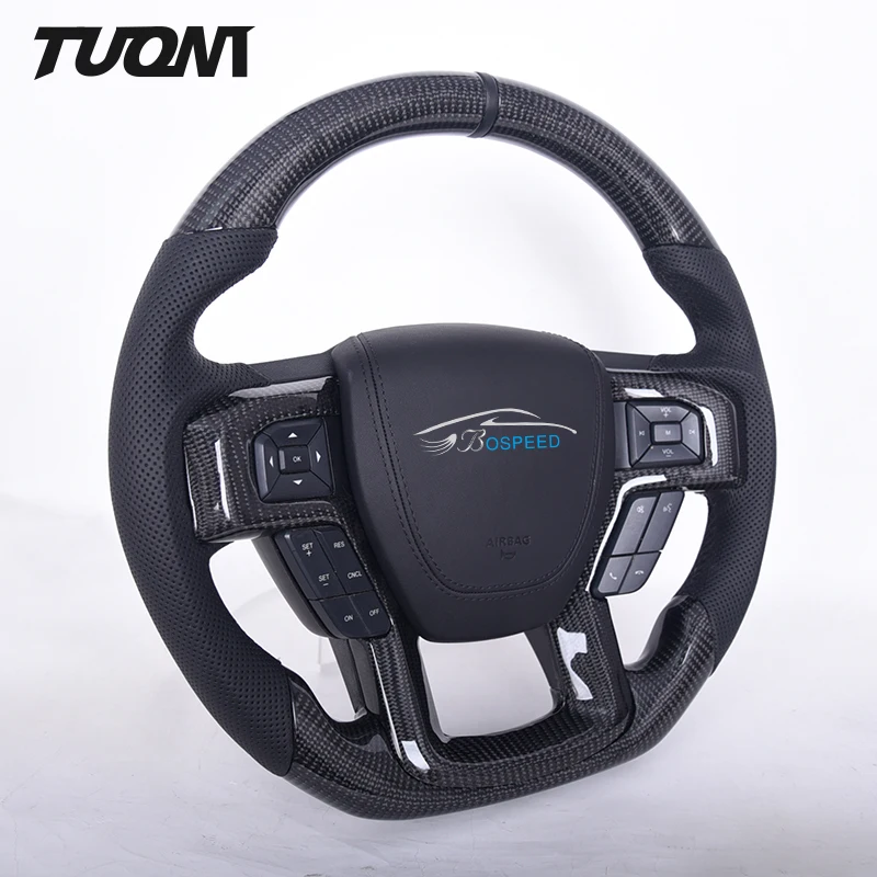 

Customization Carbon Fiber Car Steering Wheel Black Perforated Leather For Ford F150 RAPTOR