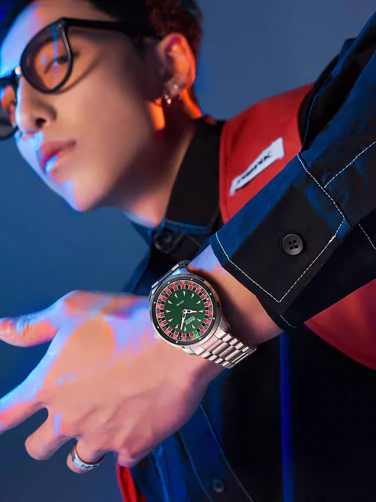 مارك Fairwhale ساعة أصلية للرجل فاخر ساعات من الفولاذ المقاوم للصدأ الرجال موضة متعة الروليت تصميم كوارتز ساعة اليد 2025 الساخن