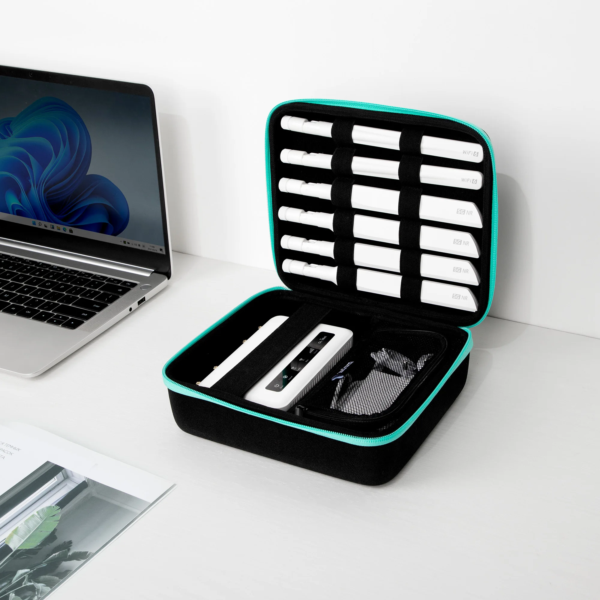 GL.iNet حقيبة تنظيم كبيرة للسفر لأجهزة توجيه السفر، وأجهزة التوجيه الخلوية، وحقيبة القرص الصلب، متوافقة مع الشواحن