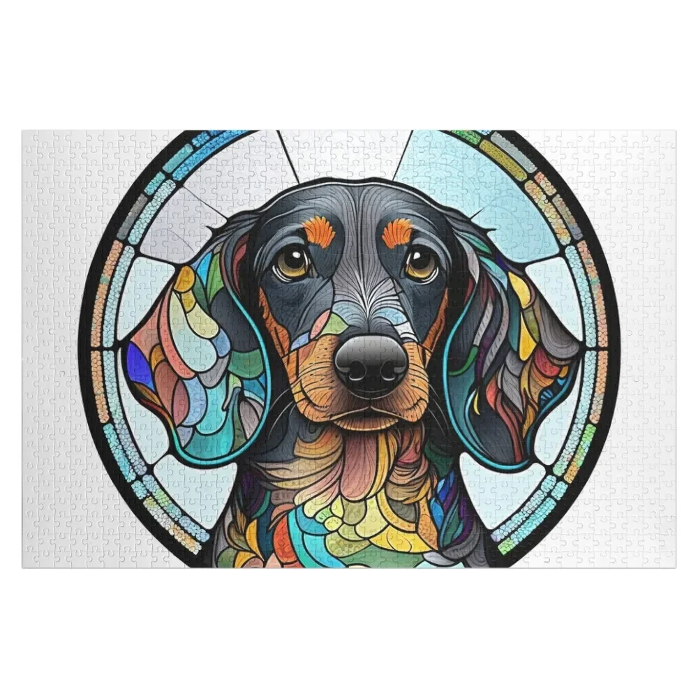 

Dachshund Stained Glass Dog Dachshund Jigsaw Puzzle Custom With Photo Custom Custom Name Wood Puzzle