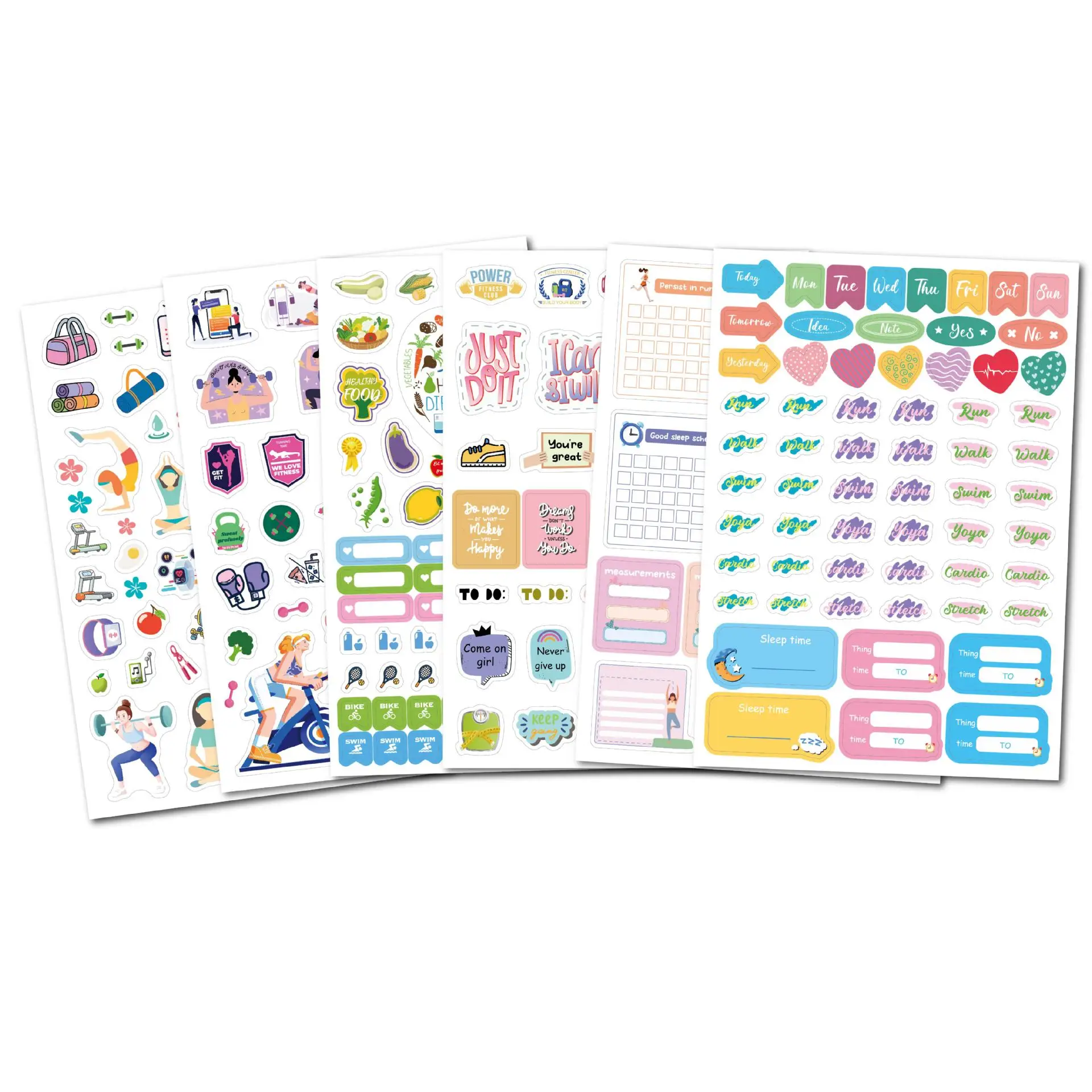 4 أوراق/مجموعة ملصقات اللياقة البدنية - أمي أو طالب، متتبع العادة، للمخطط الأسبوعي واليومي أو التقويم أو المجلات - ملصق للنساء