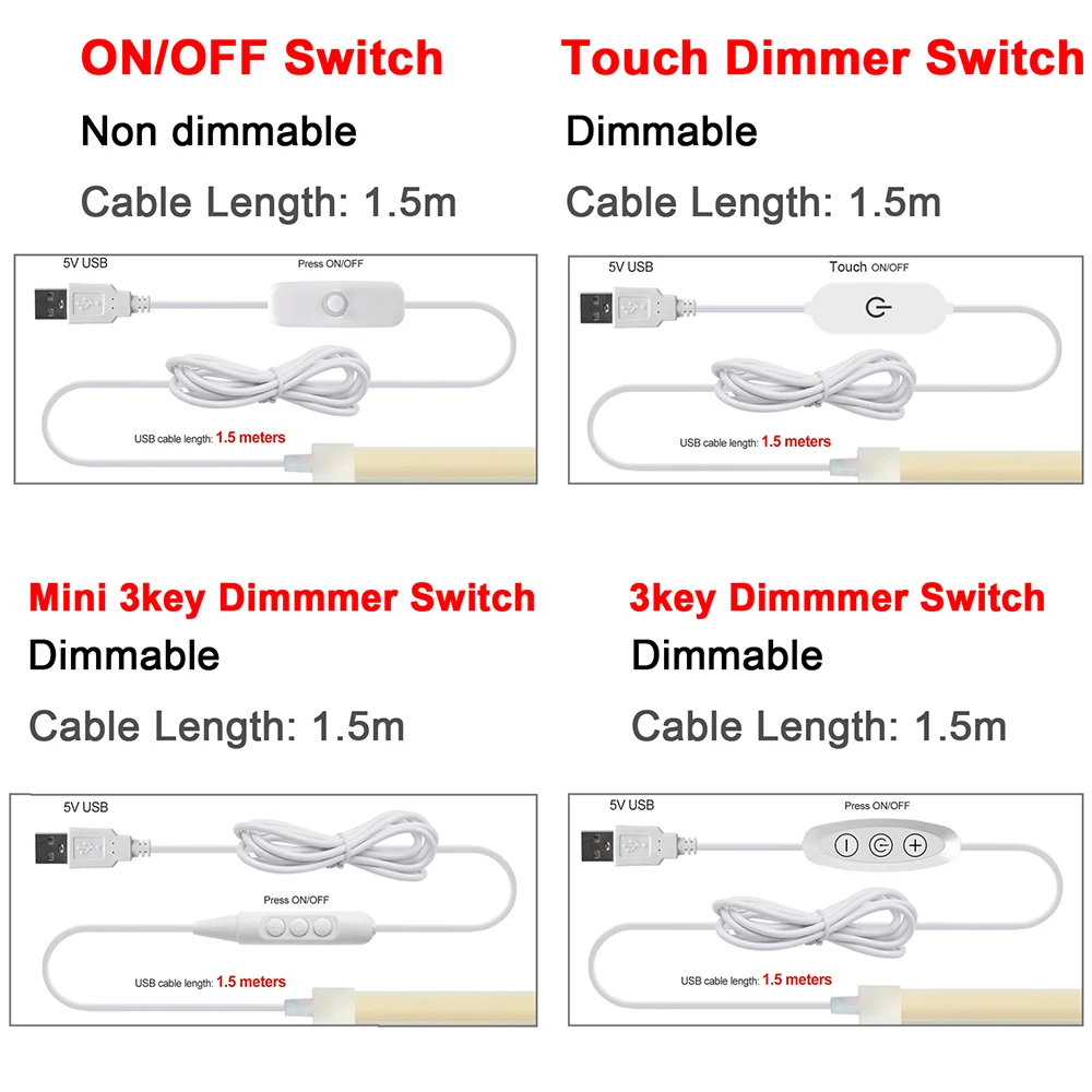 Hollow Silicone COB Neon Strip Waterproof 5V 320 LEDs USB Battery Power Dimmable Flexible LED Light Tape for Kitchen 1m 5m 0.5m