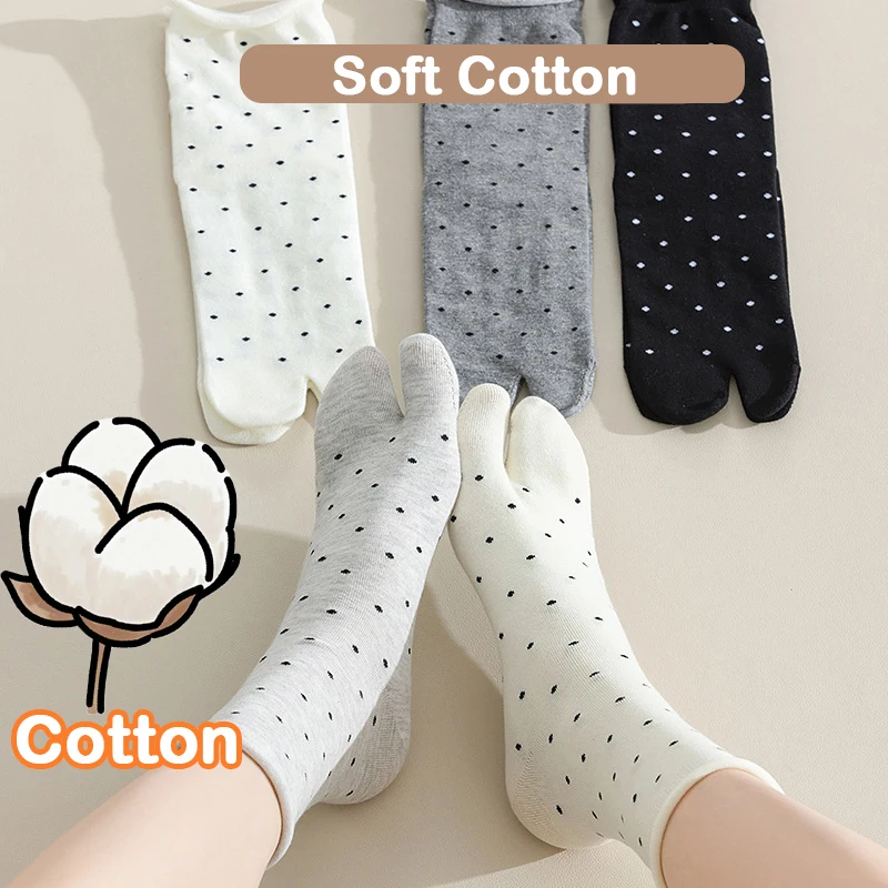 Chaussettes Tabi japonaises en coton à bout fendu pour femmes, chaussettes à pois pour tongs, chaussettes de sandales pour femmes, chaussettes de cheville douces et confortables à la mode