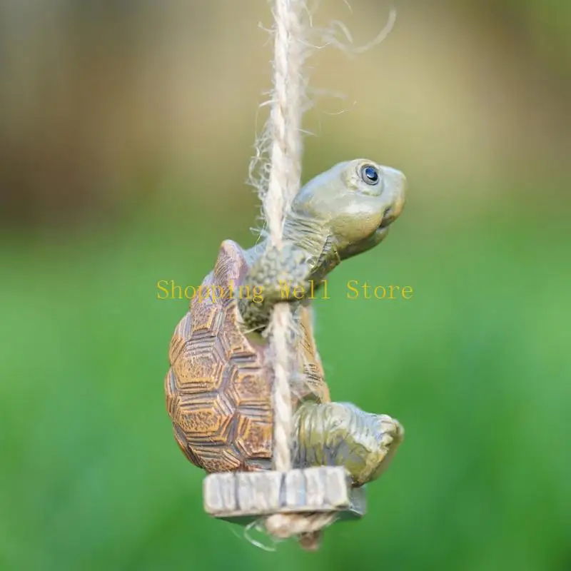KX4B Garden Swing Turtles Statue Hanging Sitting Turtles Sculptures Animal Figurines for Outdoor Yard Lawn Patios Decorations