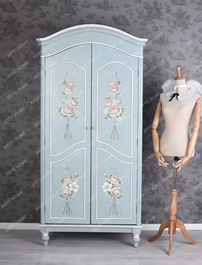 

retro painted solid wood wardrobe pastoral double door wardrobe locker