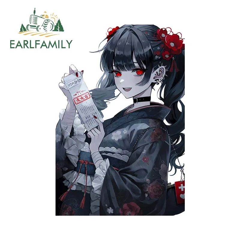 EARLFAMILY 13cm x 8.8cm Hair Flower Twin Devil Car Stickers Girl Fanart Anime Original Car Accessories Decal Waterproof Decor