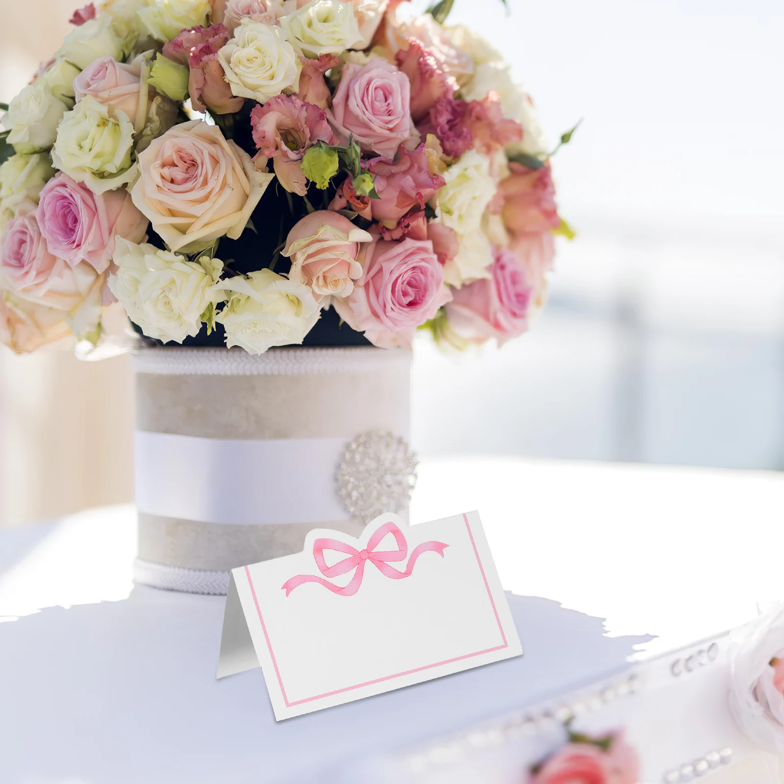 

100PCS Bow Place Cards Cute Bow Knot Tent Name Cards Blank Seat Assignment Label for Birthday Party Table Setting Supplies